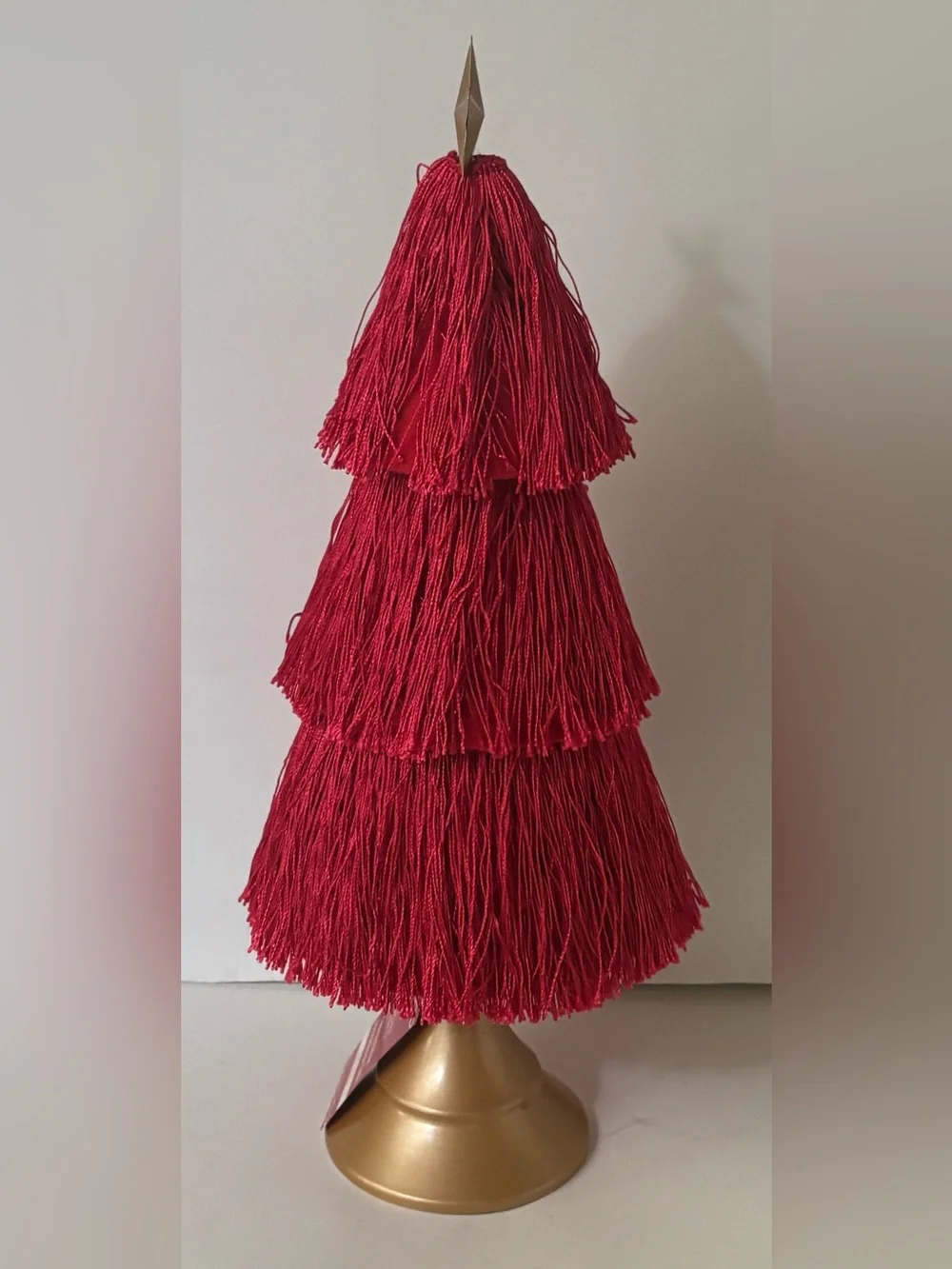 Tabletop fringe Christmas trees NEW NWT 2 total decor pink red 16”H